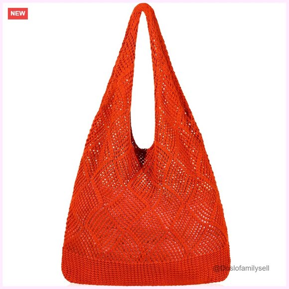 Handbags - Large Crochet Mesh Tote Bag Foldable Beach Hobo Shoulder Bag